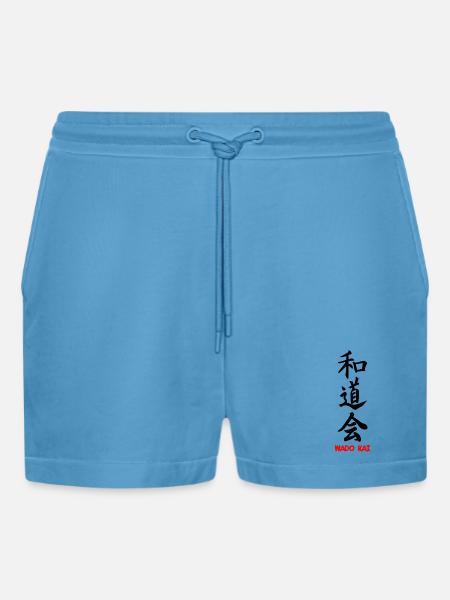 Wado kai black kanji with text - Organic Relaxed Cropped Shorts Made in EU - Sol Blue