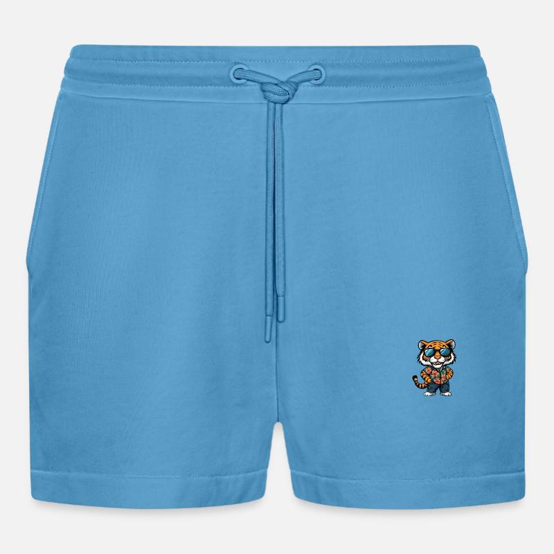 Tiger Comic Cool Summer - Organic Relaxed Cropped Shorts Made in EU -  Sol Blue