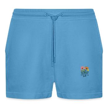 Focus on the Good – Floral Positivity Design - Organic Relaxed Cropped Shorts Made in EU -  Sol Blue - Front