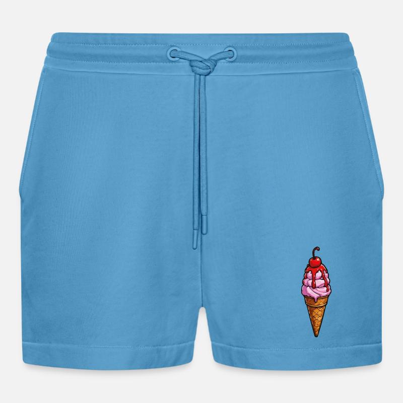 Kirsche Erdbeere Eiscreme - Organic Relaxed Cropped Shorts Made in EU - Sol Blue