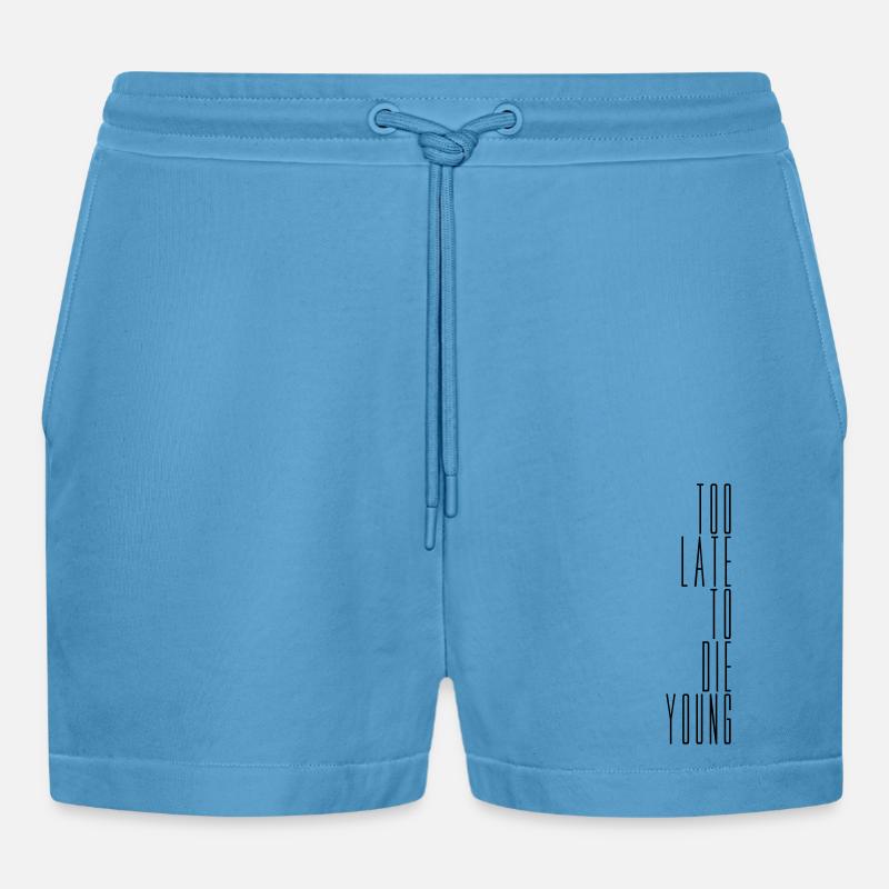 Die Young Spruch - Organic Relaxed Cropped Shorts Made in EU -  Sol Blue