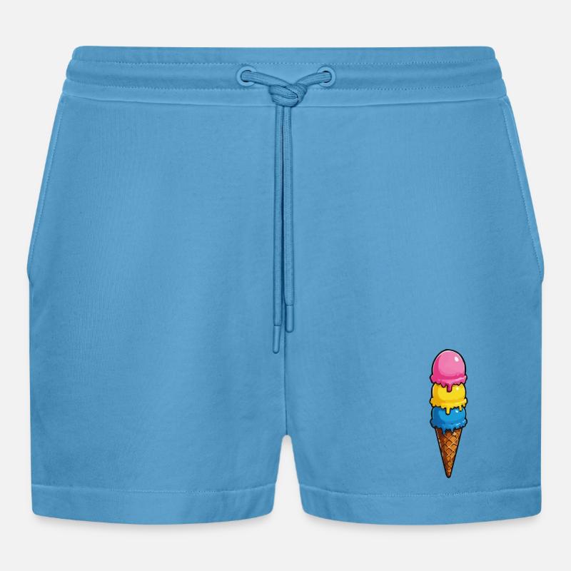 Dreifarbene Eiscreme Pyramide - Organic Relaxed Cropped Shorts Made in EU - Sol Blue