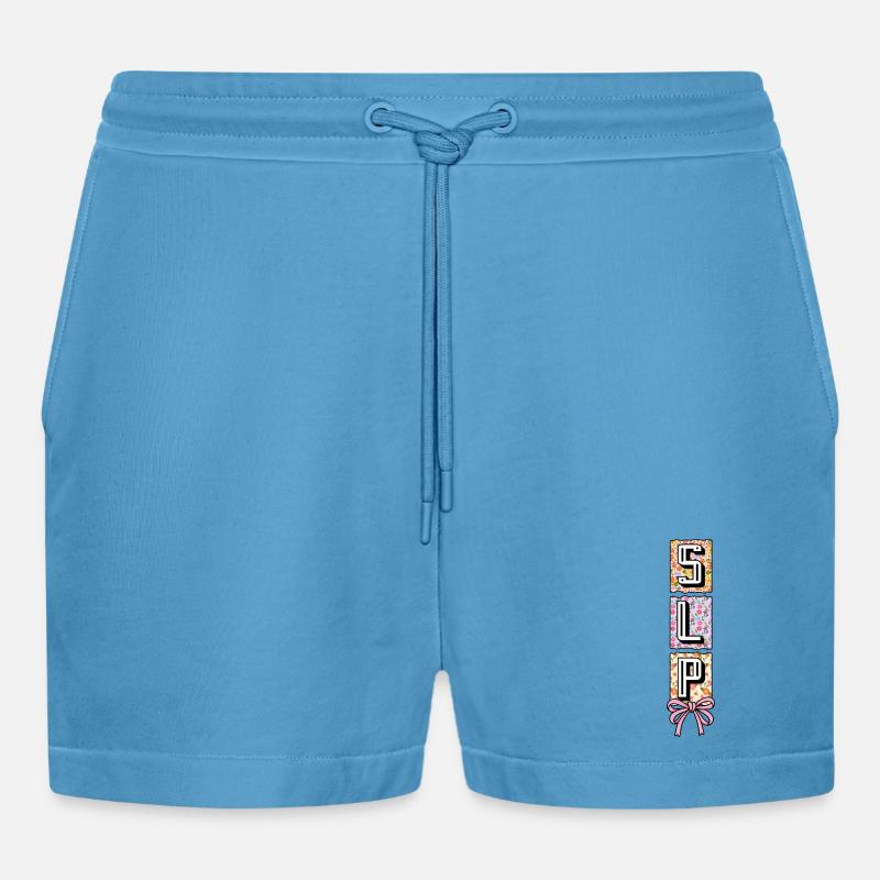 SLP Speech Language Pathology Speech Therapist - Organic Relaxed Cropped Shorts Made in EU - Sol Blue