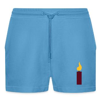 1st birthday - candle - Organic Relaxed Cropped Shorts Made in EU -  Sol Blue - Front