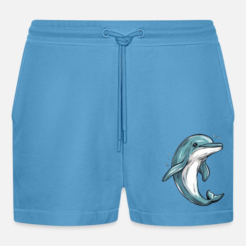 Little dolphin - Organic Relaxed Cropped Shorts Made in EU -  Sol Blue