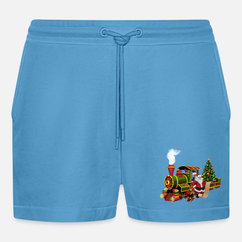 Santa mit einem Zug - Organic Relaxed Cropped Shorts Made in EU -  Sol Blue
