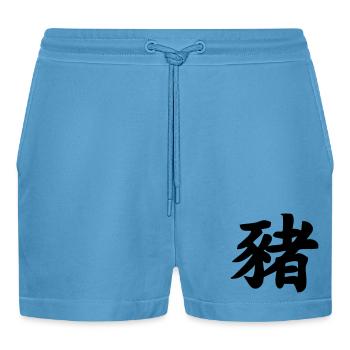 Chinese script pig shadow image - Organic Relaxed Cropped Shorts Made in EU -  Sol Blue - Front