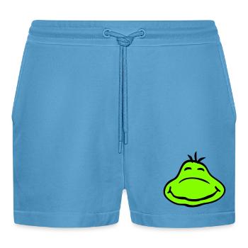 Frog Toad Smiles Funny Comic Happy Cute - Organic Relaxed Cropped Shorts Made in EU -  Sol Blue - Front