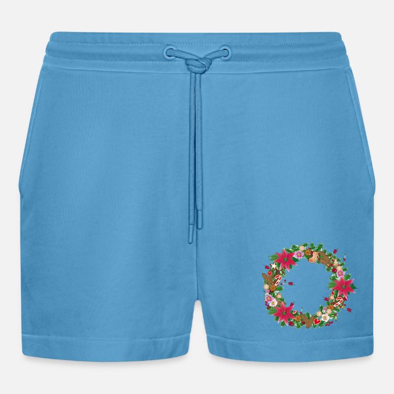 Üppig geschmückter Weihnachtskranz mit Deko - Organic Relaxed Cropped Shorts Made in EU -  Sol Blue