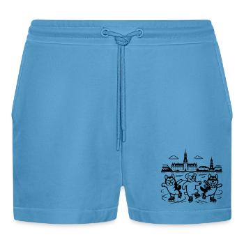 Schlittschuh Mimalistisch Line Art - Organic Relaxed Cropped Shorts Made in EU -  Sol Blue - Vorne