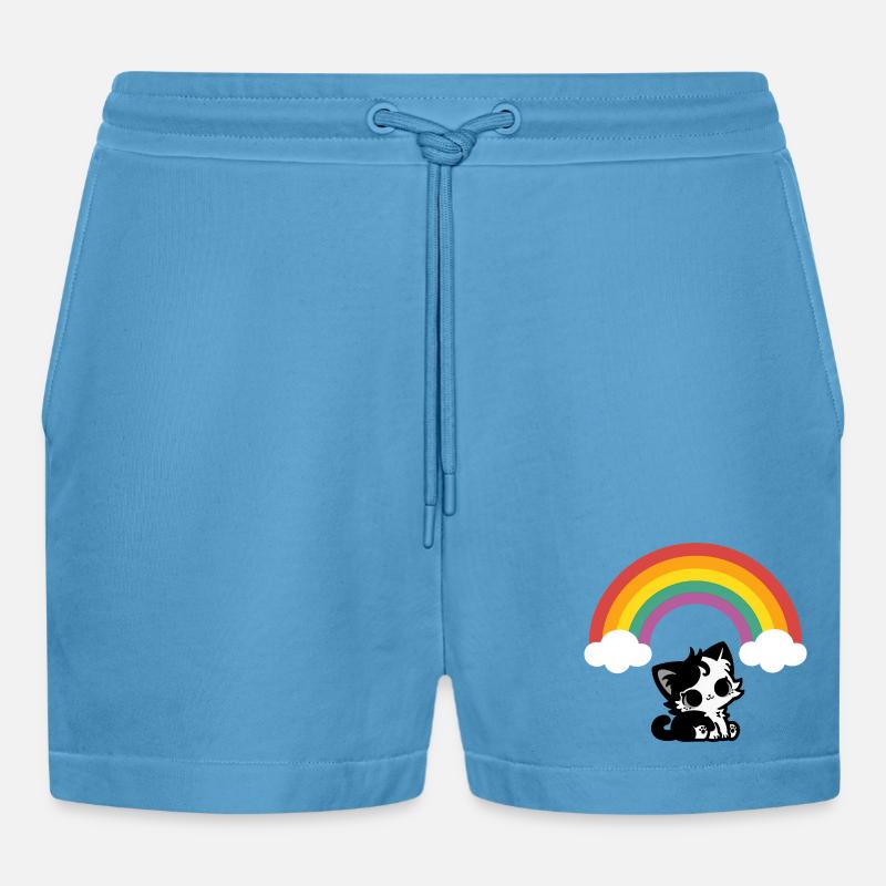 Goth Katze unterm Regenbogen Motiv - Organic Relaxed Cropped Shorts Made in EU -  Sol Blue