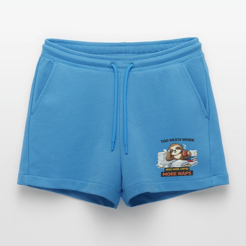 Too Much Work Sloth Coffee Naps Organic Relaxed Cropped Shorts Made in EU