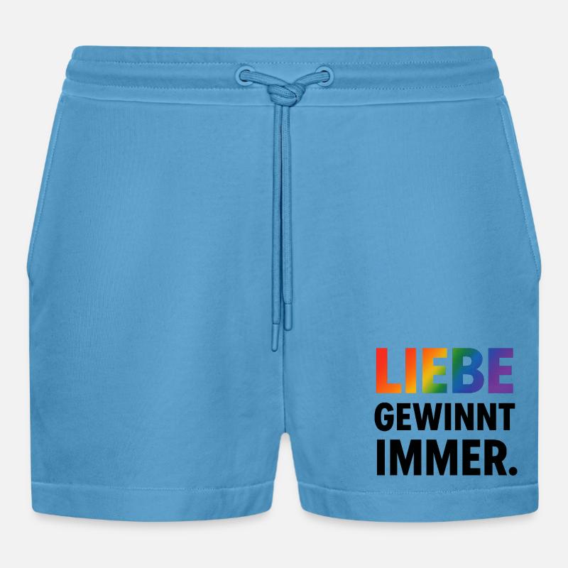 Regenbogen Spruch Liebe Gewinnt Immer - Organic Relaxed Cropped Shorts Made in EU - Sol Blue