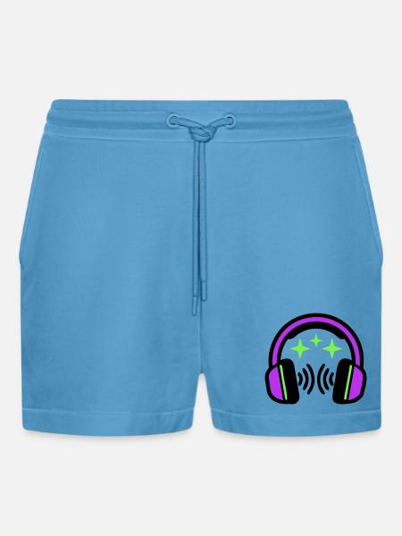 Headphones Stars Icon - Organic Relaxed Cropped Shorts Made in EU - Sol Blue