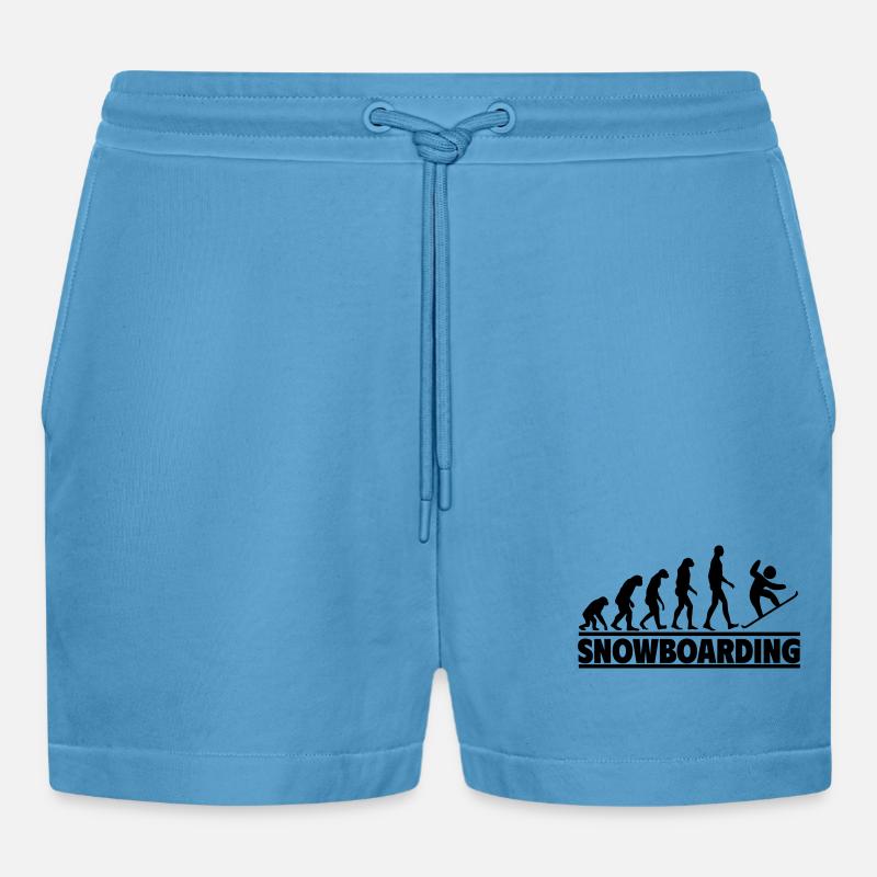 Snowboarding Evolution: Humans conquer - Organic Relaxed Cropped Shorts Made in EU -  Sol Blue