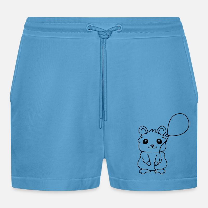 Hamster Balloon Gift Idea Comic - Organic Relaxed Cropped Shorts Made in EU - Sol Blue