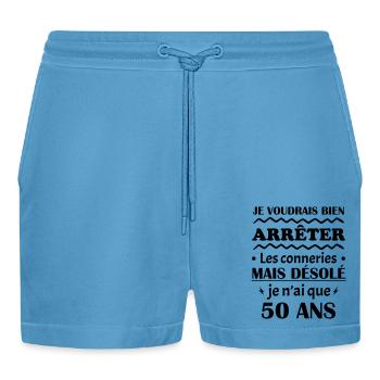 je voudrais bien 50 ans, cadeau d'anniversaire - Short bio décontracté court fabriqué en UE -  Sol Blue - Devant
