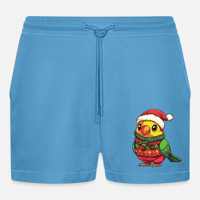 Parrot Christmas Comic - Organic Relaxed Cropped Shorts Made in EU -  Sol Blue