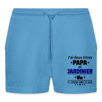 Deux titres papa et jardinier, fête des pères,noël - Short bio décontracté court fabriqué en UE -  Sol Blue - Devant