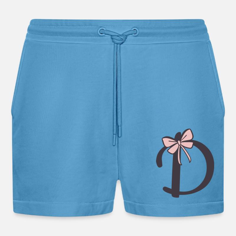 Anfangsbuchstabe D Schleifchen - Organic Relaxed Cropped Shorts Made in EU -  Sol Blue