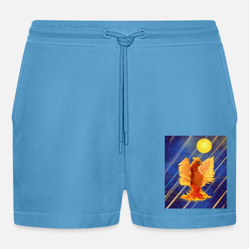 Cosmic Glowing Firebird: Cyber-Semurg - Organic Relaxed Cropped Shorts Made in EU -  Sol Blue