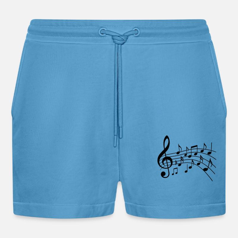 Musical Notes Variant 2 Black - Organic Relaxed Cropped Shorts Made in EU -  Sol Blue