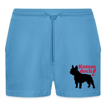 Französische Bulldogge , French Bulldog ,Komm.(25) - Organic Relaxed Cropped Shorts Made in EU -  Sol Blue - Vorne