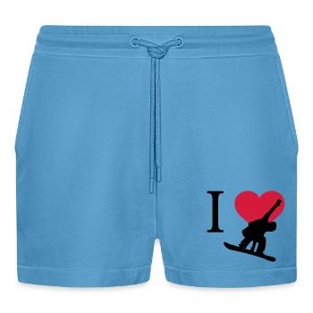 I Love Snowboarding - Organic Relaxed Cropped Shorts Made in EU -  Sol Blue - Vorne