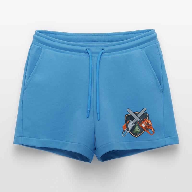 Chainsaws on shield Organic Relaxed Cropped Shorts Made in EU