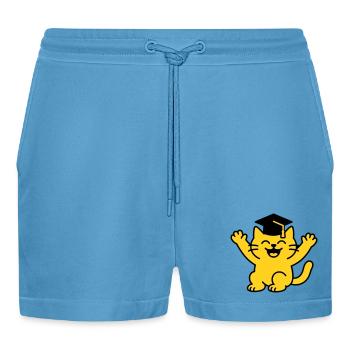 Bachelor Cat / Katzendiplom - Organic Relaxed Cropped Shorts Made in EU -  Sol Blue - Vorne