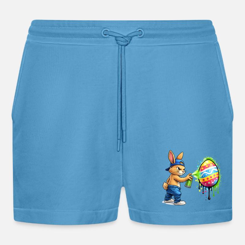 Graffiti bunny with Easter egg - Organic Relaxed Cropped Shorts Made in EU -  Sol Blue