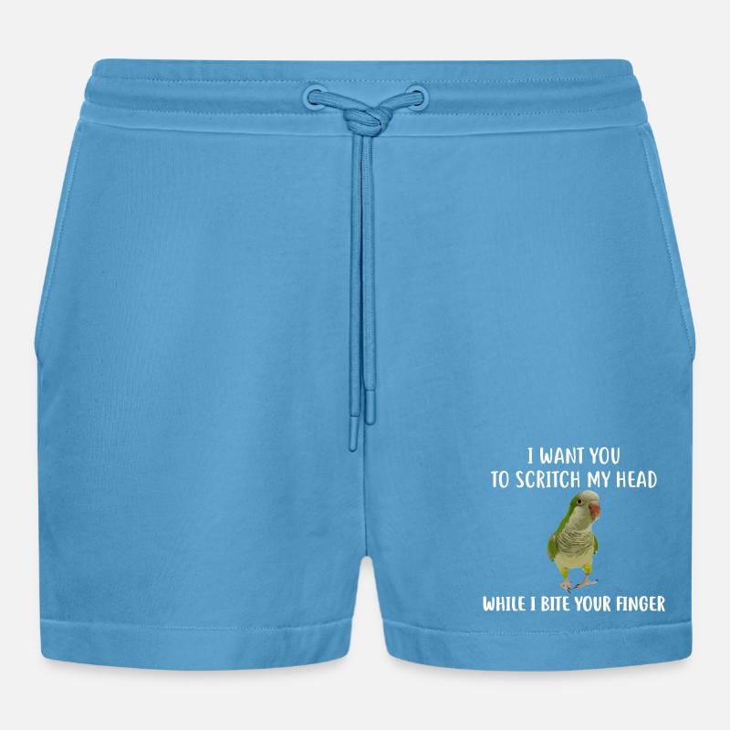 Parrot Head-Scratch Demands Tee - Organic Relaxed Cropped Shorts Made in EU -  Sol Blue