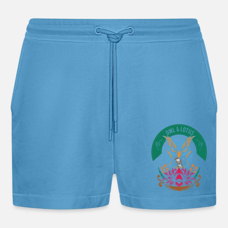 Lotus Eule Garten Geschenk - Organic Relaxed Cropped Shorts Made in EU - Sol Blue