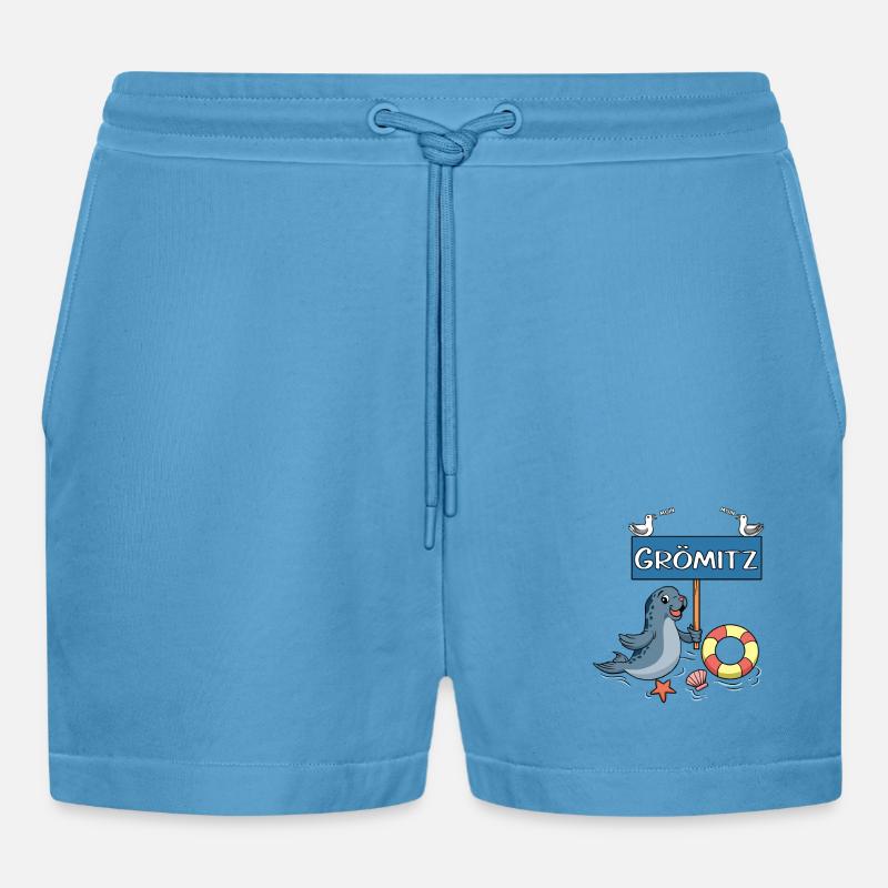 Moin Moin - Seebad Grömitz - Organic Relaxed Cropped Shorts Made in EU -  Sol Blue