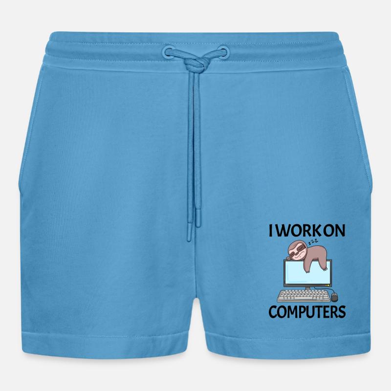 Computer Nerd Programmer Men Gift - Organic Relaxed Cropped Shorts Made in EU -  Sol Blue