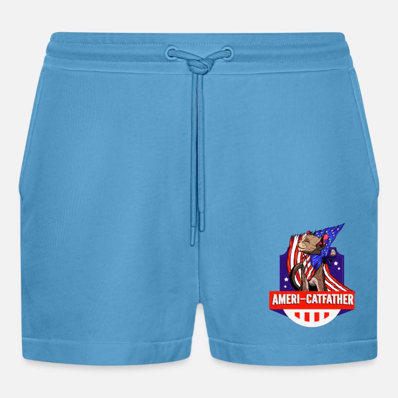 Ameri-catfather July 4 Independence Day - Organic Relaxed Cropped Shorts Made in EU -  Sol Blue