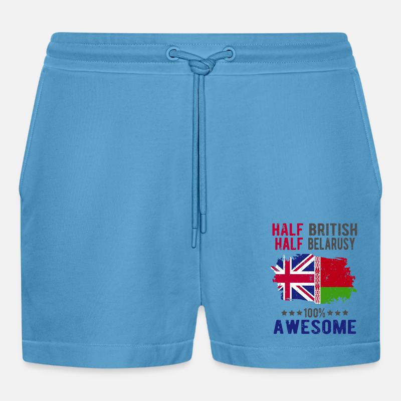 Half British Half Belarusian - Organic Relaxed Cropped Shorts Made in EU - Sol Blue
