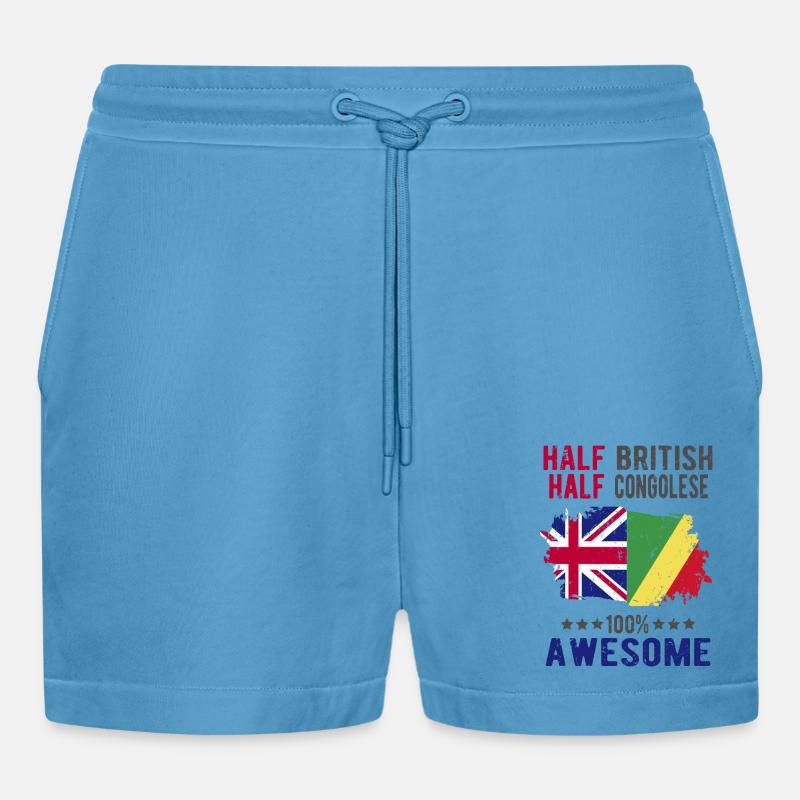 Half British Half Congolese - Organic Relaxed Cropped Shorts Made in EU - Sol Blue