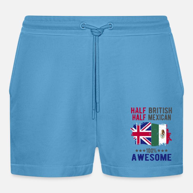 Half British Half Mexican - Organic Relaxed Cropped Shorts Made in EU - Sol Blue