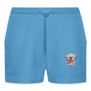 Kawaii Koala isst Wassermelone - Organic Relaxed Cropped Shorts Made in EU -  Sol Blue - Vorne