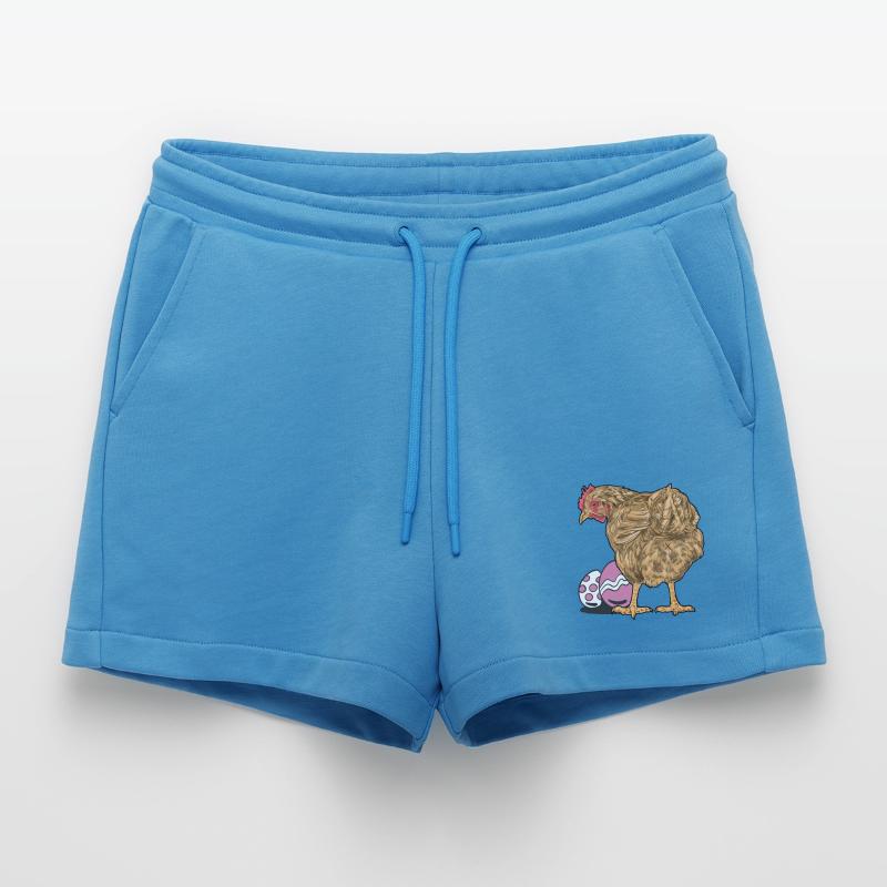 Chicken, Poultry, Poultry, Eggs, Egg, Easter, Easter Egg Organic Relaxed Cropped Shorts Made in EU