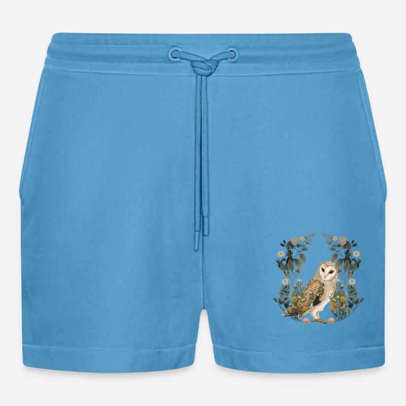 Eulen Eule Blumen Frühling - Organic Relaxed Cropped Shorts Made in EU -  Sol Blue