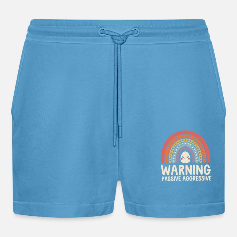 Caution Passive Aggressive Rainbow - Organic Relaxed Cropped Shorts Made in EU -  Sol Blue