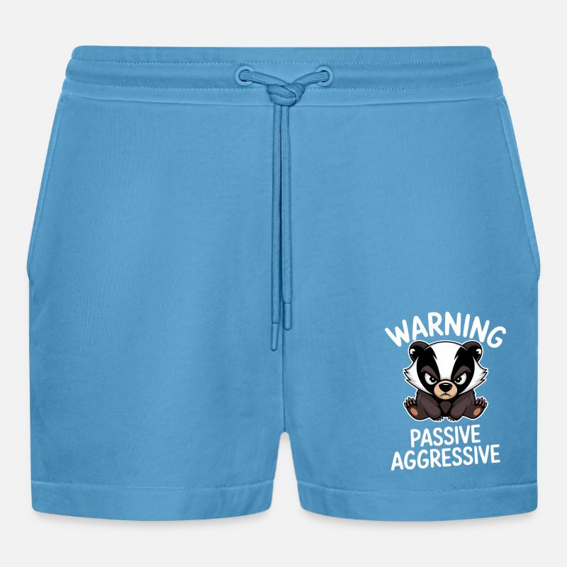 Warning Passive Aggressive Badger - Organic Relaxed Cropped Shorts Made in EU - Sol Blue