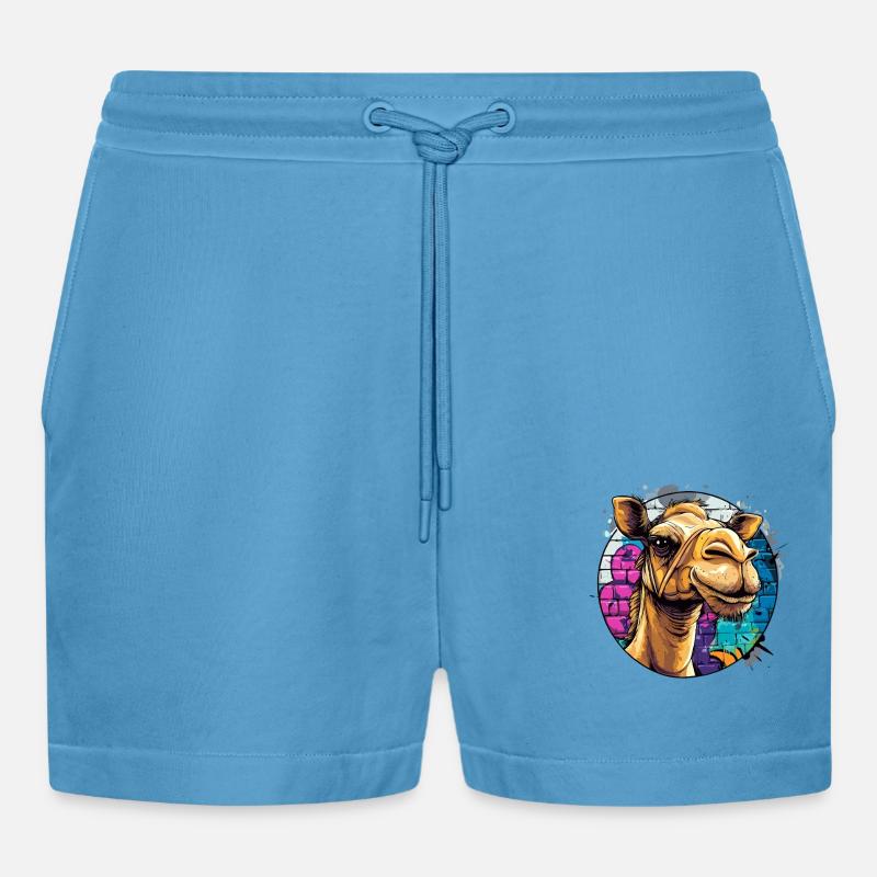 Graffiti Kamel Style - Organic Relaxed Cropped Shorts Made in EU -  Sol Blue