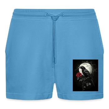 Rabe Rose Mond Düster Gothic Schwarze Krähe - Organic Relaxed Cropped Shorts Made in EU -  Sol Blue - Vorne