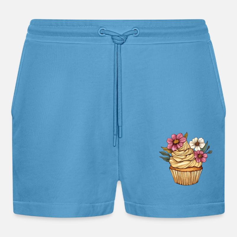 Cupcake mit Blütendekor - Organic Relaxed Cropped Shorts Made in EU - Sol Blue