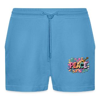 PEACE – Psychedelic - Organic Relaxed Cropped Shorts Made in EU -  Sol Blue - Front