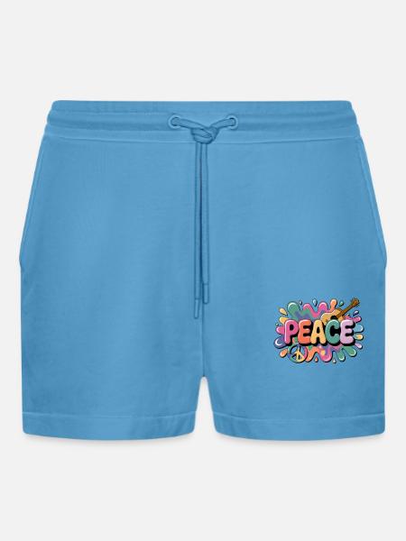 PEACE – Psychedelic - Organic Relaxed Cropped Shorts Made in EU - Sol Blue