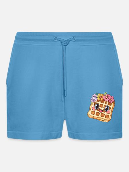 Waffle with flowers - Organic Relaxed Cropped Shorts Made in EU - Sol Blue